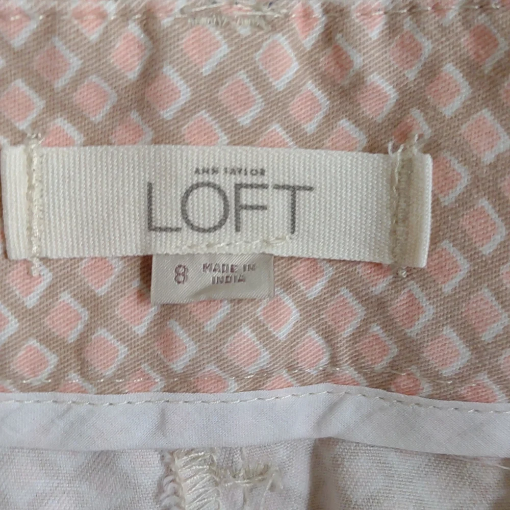 LOFT Pink Tan Diamond Lattice Print Cotton Chino Shorts Flat Front Women's 8